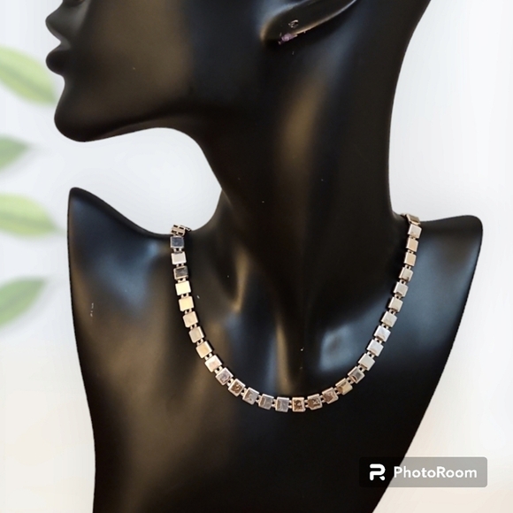 VTG Silvertone Square Link Unisex Chain Necklace - Picture 1 of 7
